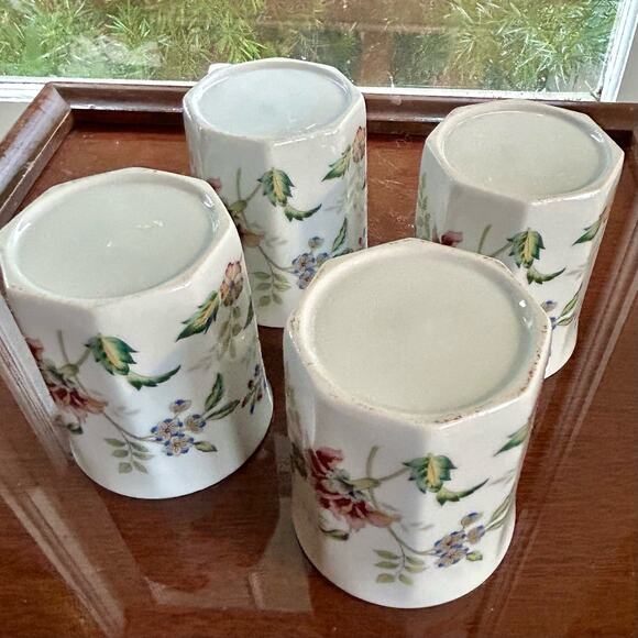 Vintage Sadek Floral Octagon Shape Buckingham Mugs set of 4, Made in Japan - Picture 8 of 11